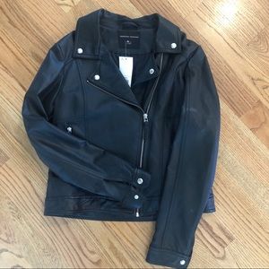 Black quilt detail biker jacket
